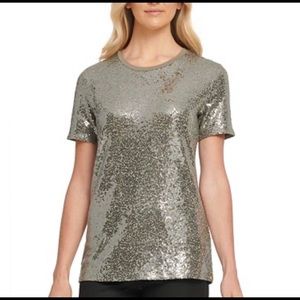 DKNY Foundation Sequin Crewneck Top - Copper